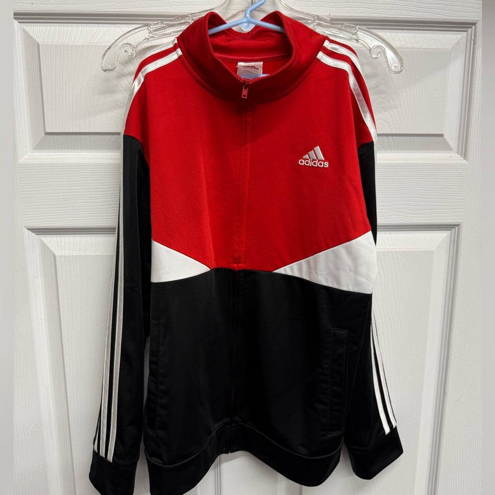 Adidas Tri-Color Track Jacket in Red, Black, and White
